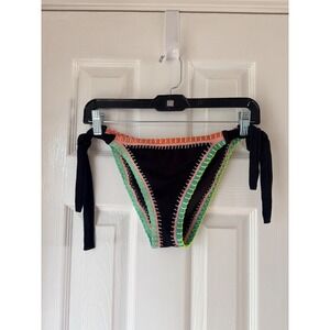 Platinum Swimwear Bikini Bottoms Black Crochet Trim Tie Side Size Medium